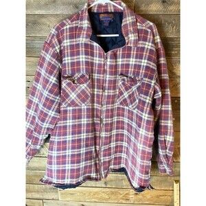 Vintage Highland Outfitters Men XL Red Plaid Quilted Lined Flannel Full Zip Coat